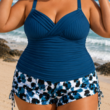 Gabby | Nagyméretű bordázott tankini nyomott shortssal