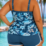 Imke | Plus Size U-Nyakú Ujjatlan Nyomtatott Tankini