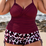 Gabby | Nagyméretű bordázott tankini nyomott shortssal