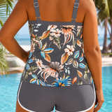 Imke | Plus Size U-Nyakú Ujjatlan Nyomtatott Tankini