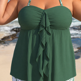 Bella | Nagy Méretű Ráncolt Halter Tankini Fürdőruha Szett