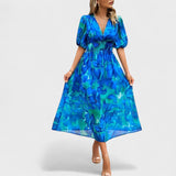 Emese - Elegáns virágmintás midi ruha