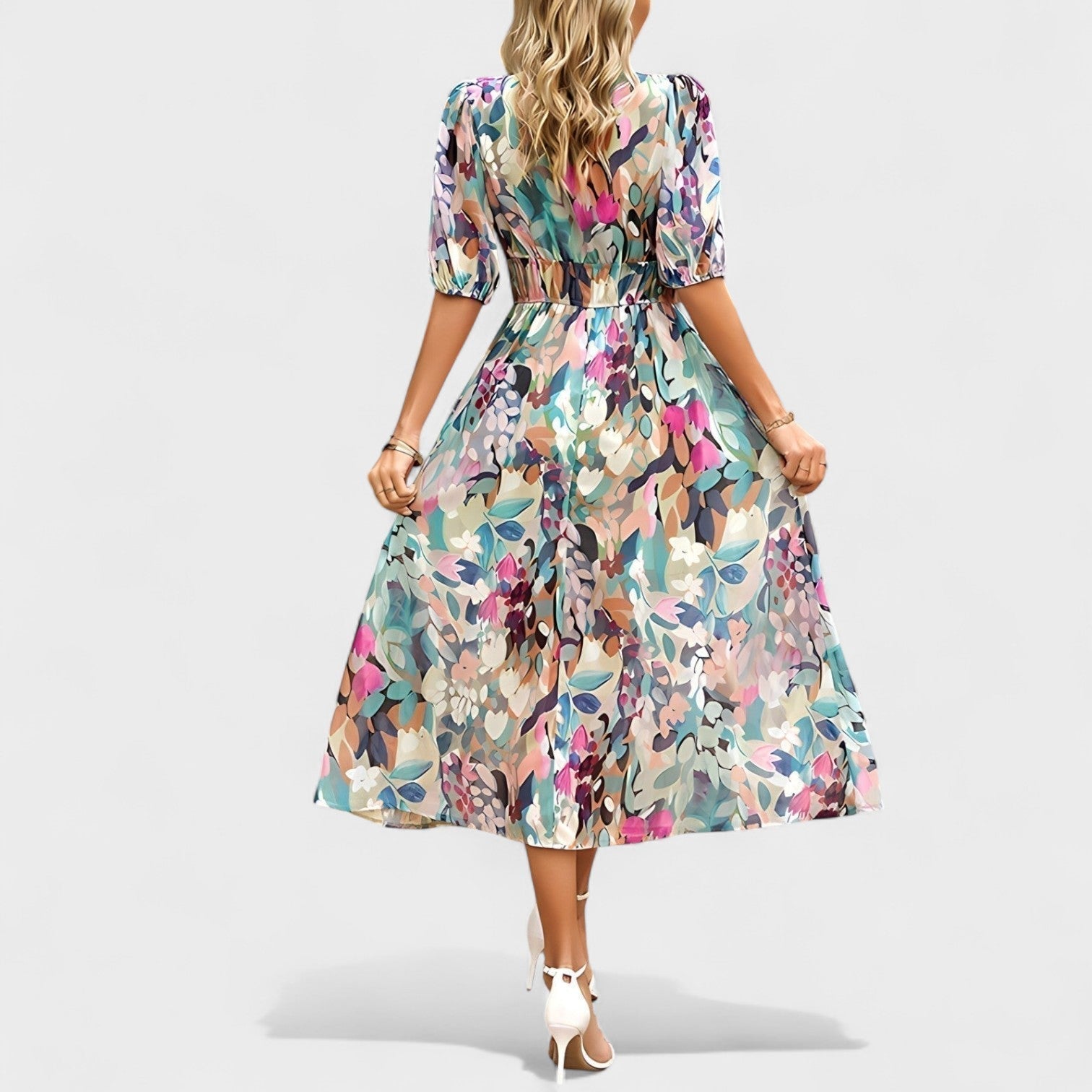 Emese - Elegáns virágmintás midi ruha