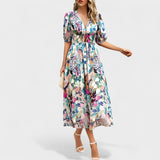 Emese - Elegáns virágmintás midi ruha