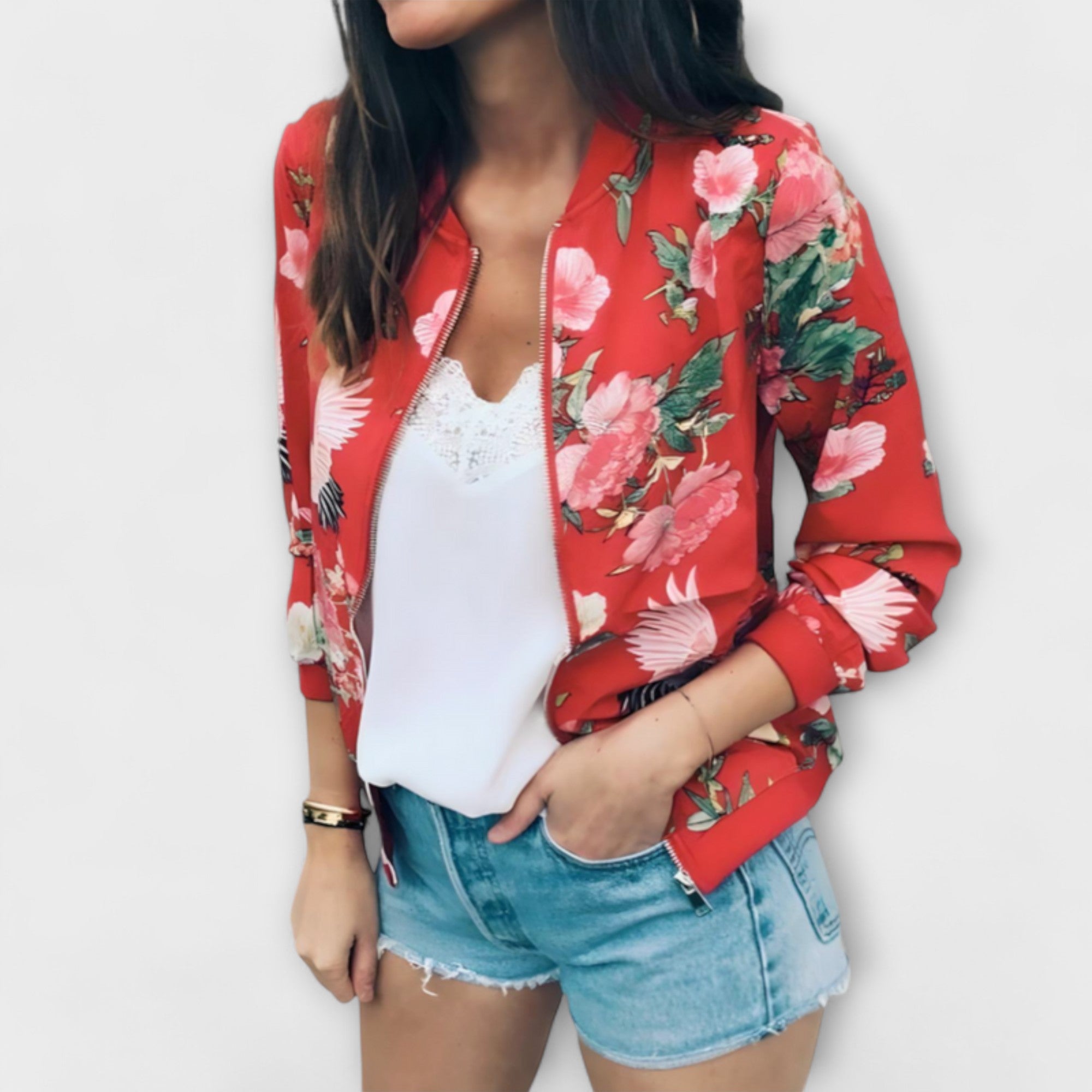 Krisztina - Elegáns virágos bomber dzseki